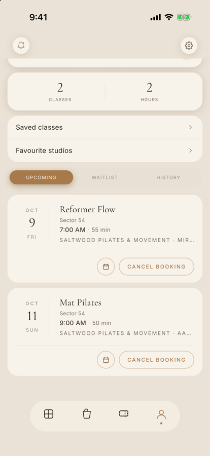 Upcoming bookings in the MEHMBR app